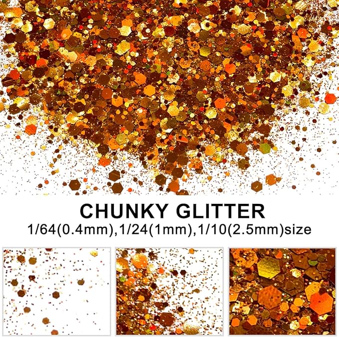 Light Orange - Craft Glitter - 2oz Glitter Shaker Bright Colorful Holographic Mix Chunky Body Glitter Bulk Wholesale 24 Colors in Shaker Cosmetic Glitter - EBLB401