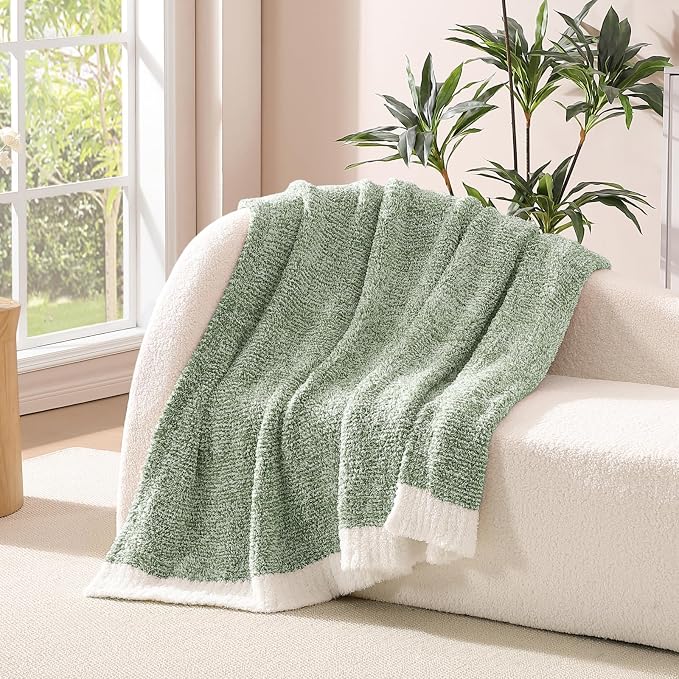 Soft Twin Blanket for Bed-Cozy Warm Reversible Knitted Blankets | Lightweight Fluffy Decor for Women, Mom, Her & Girls, Sofa, Chair, Couch, 60x80in,Cationic Dyeing Green