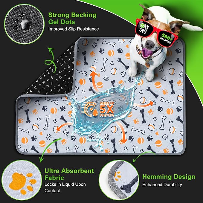 Hompet Washable Pee Pads for Dogs, 28"x19", 2-Pack Thick Heavy Absorbency Reusable Pee Pads Prevent Leakage Non-Slip, Pet Training Pads for Puppy Playpen, Crate, Potty, Floor, Bed, Sofa