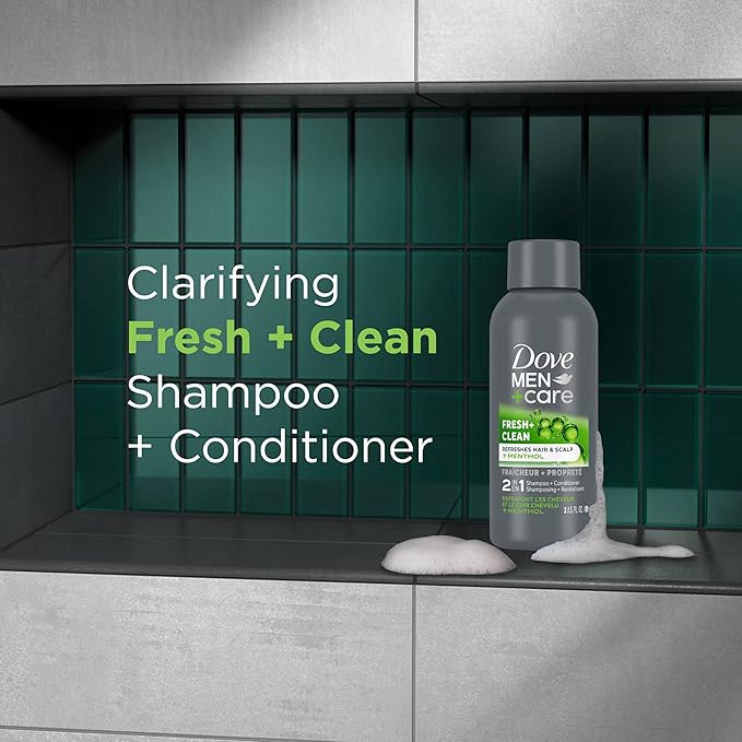 DOVE MEN + CARE Fortifying 2 in 1 Shampoo and Conditioner for Normal to Oily Hair Fresh and Clean with Caffeine Helps Strengthen Thinning Hair 3 oz (Pack of 12)