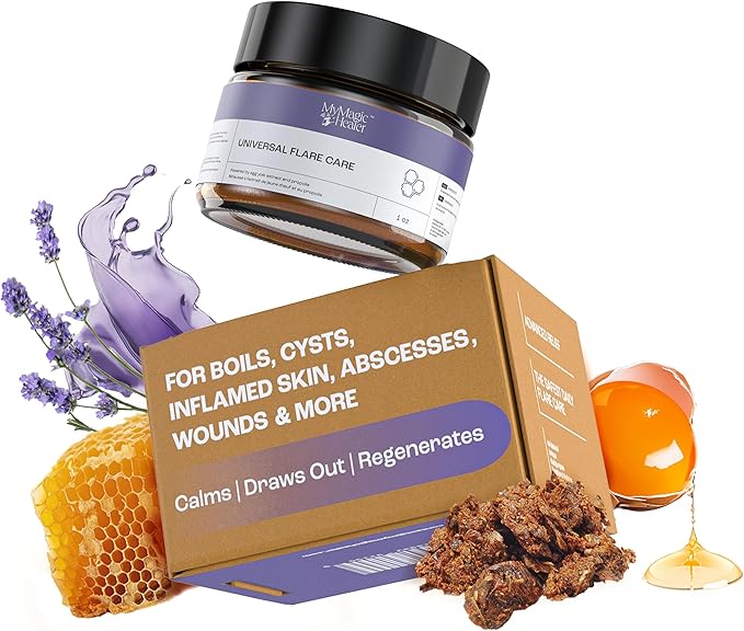 MyMagicHealer Universal Flare Care | Drawing Salve for HS, Boils, Cysts, Hemorrhoids, Pilonidal Cyst, Abscess | Anti-Chafing, Wound Care, Relief for Itching Skin w/Propolis & Egg Yolk Extract 1 oz