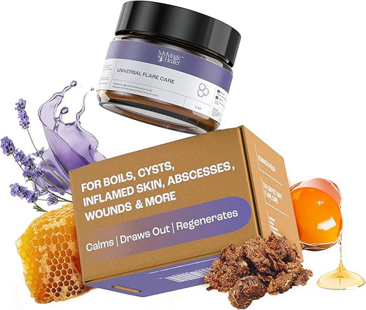 MyMagicHealer Universal Flare Care | Drawing Salve for HS, Boils, Cysts, Hemorrhoids, Pilonidal Cyst, Abscess | Anti-Chafing, Wound Care, Relief for Itching Skin w/Propolis & Egg Yolk Extract 1 oz