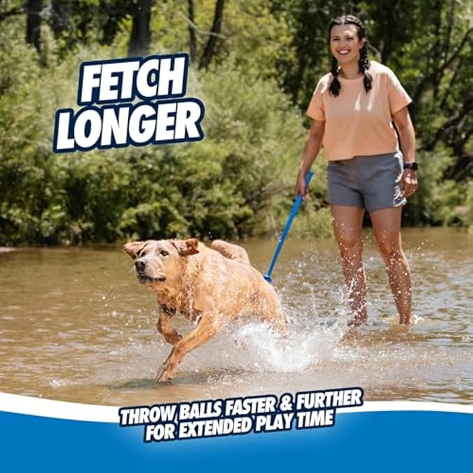 Chuckit! Dog Ball Launcher 12M Sport with 12" Handle Length for Medium 2.5" Dog Balls for Dogs 20-60 lb, Plastic Pet Fetch Ball Thrower, Perfect to Kids, Made in USA, Blue, 12in (Pack of 12)
