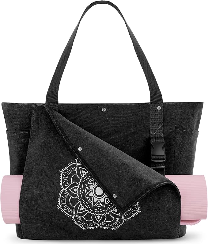 Gonex Yoga Mat Bag, Yoga Gym Bag Tote Bag with Multi Pockets For Women Men, Canvas Yoga Mat Carrier Take in Out Mat Easily For Pilates Travel Workout Office
