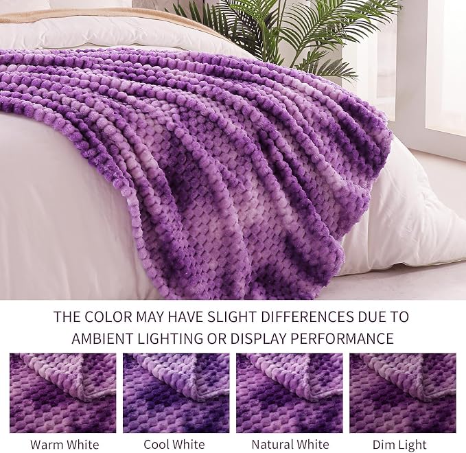 Exclusivo Mezcla Large 3D Fleece Throw Blanket for Couch, Tie-dye Purple | Extra Soft Fuzzy Plush Lightweight Throws, Cozy Fluffy Decorative Blankets for All Seasons, 50x70 Inches