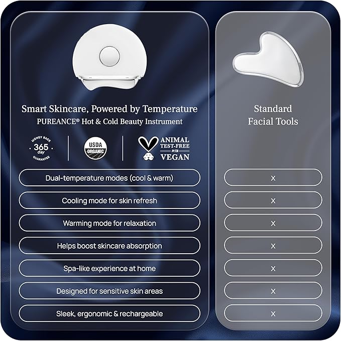 PUREANCE Hot & Cold Beauty Instrument - Red Light Therapy for Face & Neck - Portable Facial Massager Tool - LED Thermal Face Sculpting Wand- for Skin Care, Lift, Puffiness, Wrinkles, Double Chin