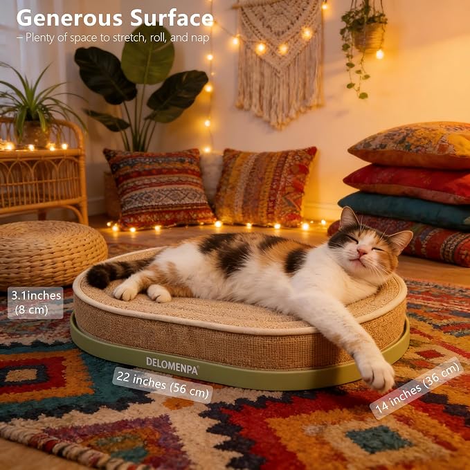 Large Sisal Cat Scratcher Lounge, 2-in-1 Cat Bed with Durable Base & Plush Foam Cushion, Non-Shedding Cat Scratching Pad for Indoor Cats,22"x14", No Mess Furniture Protector