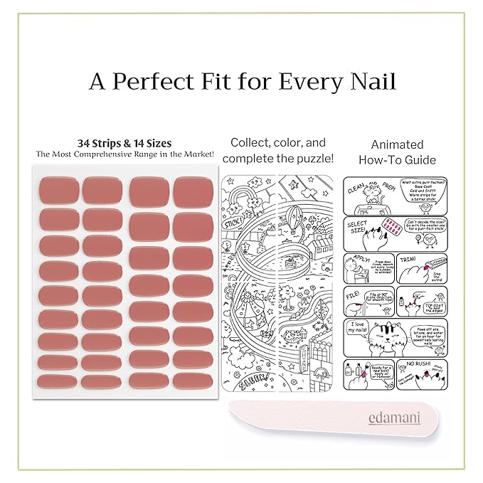 34 Piece Fully Cured Gel Nail Strips With No UV Light Needed, 14+ Days Gel Nail Polish Stickers, Salon Quality, Easy to Apply & Remove – Toxin Free, No Damage (Bare Bliss)