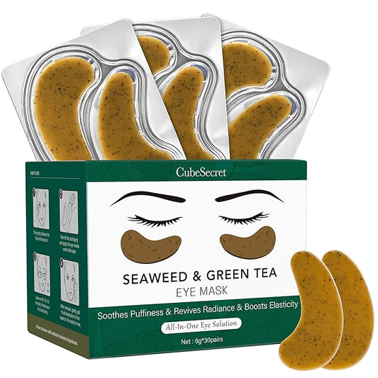 Under Eye Patches - 30 Pairs Green Tea Seaweed Eye Mask for Dark Circles - Puffy Eyes, Wrinkles, Undereye Bags - Soothing Hydrating Sensitive Skin Care Gifts for Teen Girls
