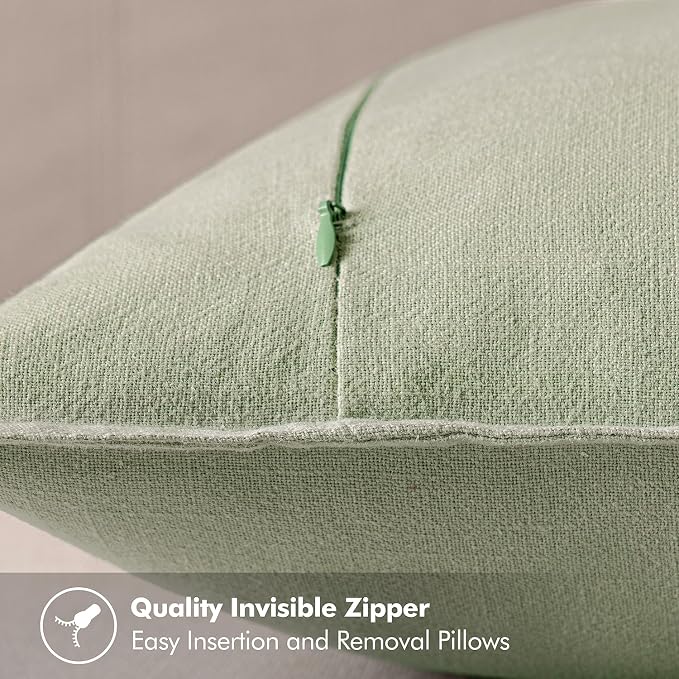 MIULEE Decorative Linen Euro Sham Pillow Covers 24x24 Light Green | Boho Farmhouse Neutral Couch Throw Pillows for Bed, Pack of 2 Accent Modern Pillowcases, Sofa Livingroom Home Decor