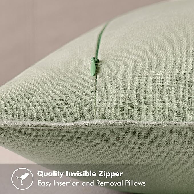 MIULEE Decorative Linen Pillow Covers 20x20 Inch Light Green | Boho Farmhouse Neutral Couch Throw Pillows for Bed, Pack of 2 Accent Modern Pillowcases, Sofa Livingroom Home Decor