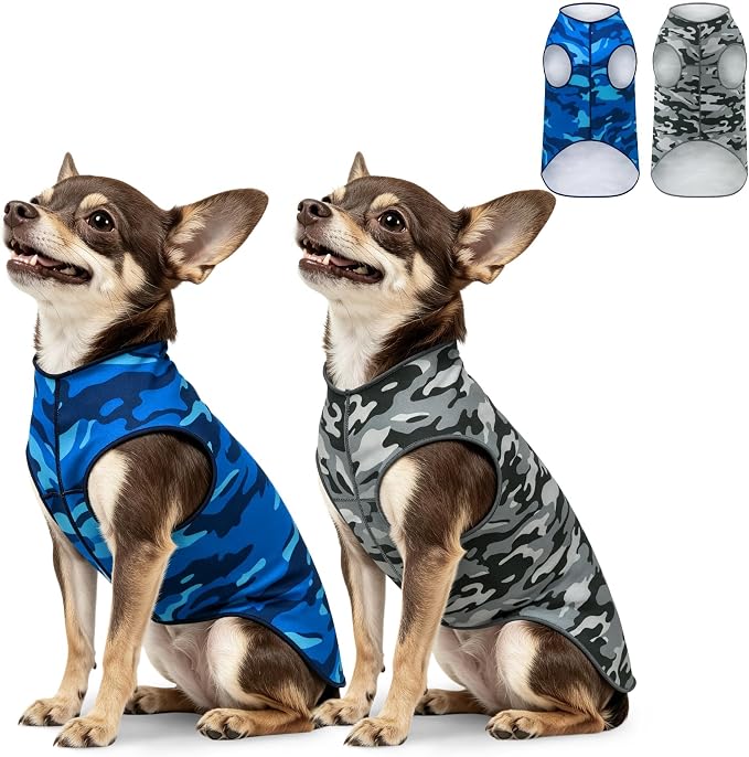 YUDODO 2 Pack Dog Shirts, Lightweight Stretchy Dog Tank Tops, Soft Pet Vest | Skin-Friendly, Breathable, Sleeveless, All Season Dog Clothes, For Small Medium Dogs, Blue+Gray, S