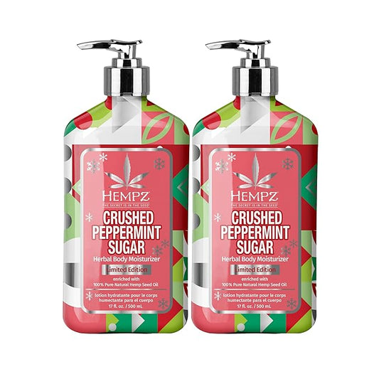 Hempz Crushed Peppermint Sugar Body Lotion, Moisturizer for men and women, Holiday Gifts, 17 oz (Pack of 2)