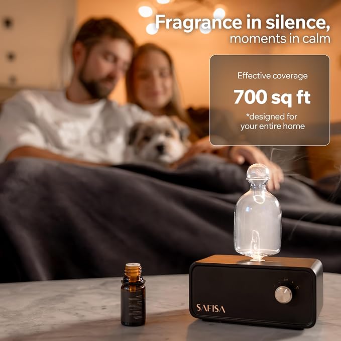 Waterless Essential Oil Diffuser, Nebulizing Cold Air Scent Diffuser for Home, 700 Sq. Ft., Portable Glass Waterless Diffuser for Large Room, Cordless Rechargeable, Smart, Hotel-Style
