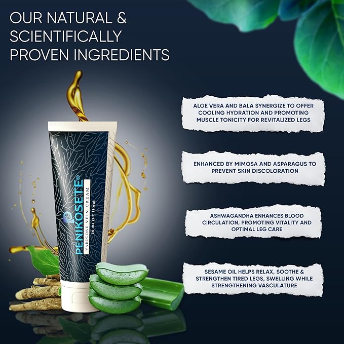 Varicose Veins Treatment | Natural Ayurvedic Cream for Legs with Ashwagandha | Spider Vein Removal Cream for Circulation & Relief from Heavy Fatigued Legs | Non-Sticky