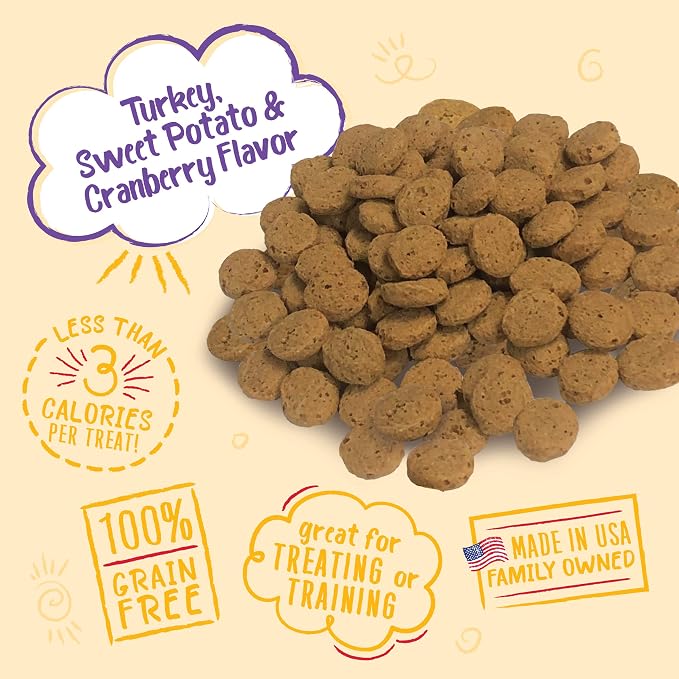 Charlee Bear Crunch Grain Free Dog Treats,Turkey,Sweet Potato and Cranberry,8 Ounce Resealable Bag,Low Calorie Training Treats for Dogs,Limited Ingredient, Crunchy Dog Snacks, Made in USA (Pack of 2)