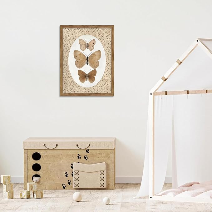 Framed Butterfly Canvas Wall Art, Vintage Butterfly Pictures Posters Wall Decor, Modern Farmhouse Decor, Rustic Retro Butterflies Paintings Prints for Bedroom Bathroom Shelf 8x10 inch