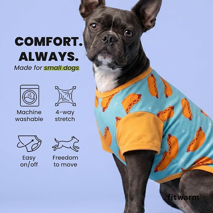 Fitwarm 2 Pack Hot Dogs & French Fries Dog Shirt, Funny Summer Clothes for Small Dogs Boy Girl, Cozy Pet Outfit, Beige, Blue, Small