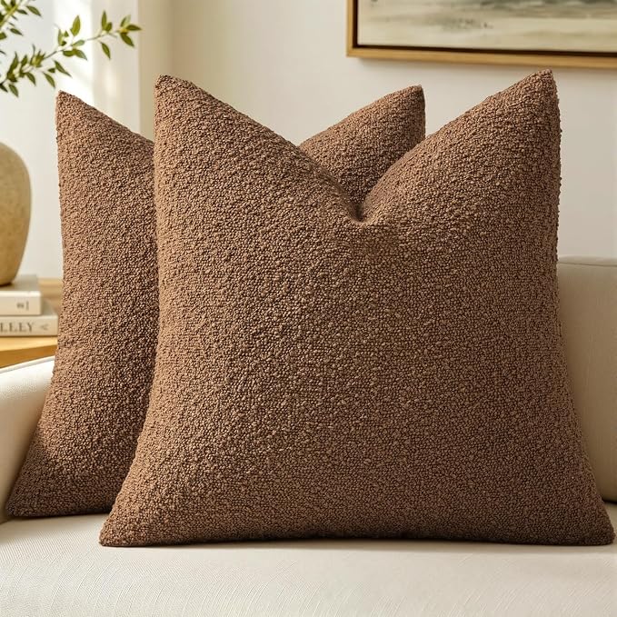 MIULEE 20x20 Decorative Lumbar Boucle Couch Pillow Covers Sudan Brown | Set of 2 Textured Neutral Throw Pillow Covers, Accent Solid Pillowcases, Sofa Living Room Home Decor
