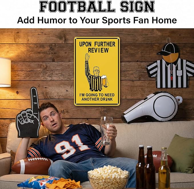 Crazysign Football Gifts Vintage Football Sign Upon Further Review I'm Going To Need Another Drink Tin Sign for Home Man Cave Garage Bar Basement Decor 8X12 Inch (3182)