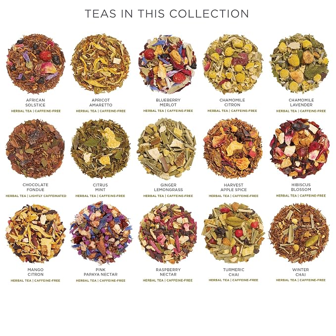 Tea Forte Single Steeps Loose Leaf Tea Sampler, Assorted Variety Tea Box, 15 Single Serve Pouches, Herbal