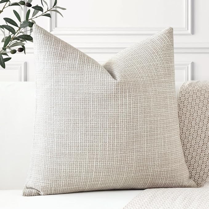 OTOSTAR Linen Throw Pillow Cover Set of 1 Decorative Square Pillowcases Cushion Covers 22x22 Inch for Home Decor Sofa Bedroom Car 55 x 55CM Beige