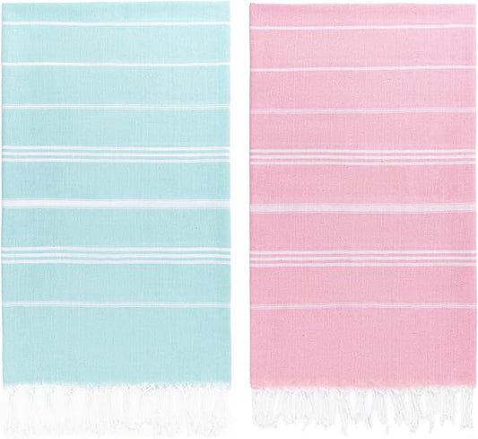 Aegero 2 Packs Turkish Beach Towel, 36"x71" Quick Dry Sand Free Oversized Bath Pool Swim Towel, Lightweight Travel Turkish Towels Vacation Essentials