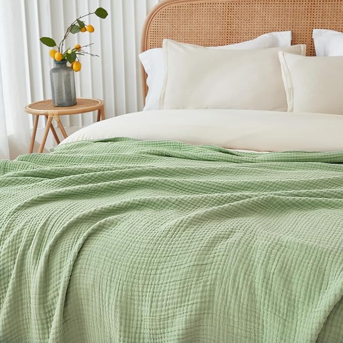 EMME Muslin Blankets for Adults Throw Blanket for Couch Breathable Gauze Soft Lightweight Airy Sage Green Throw XL 50" x 71"