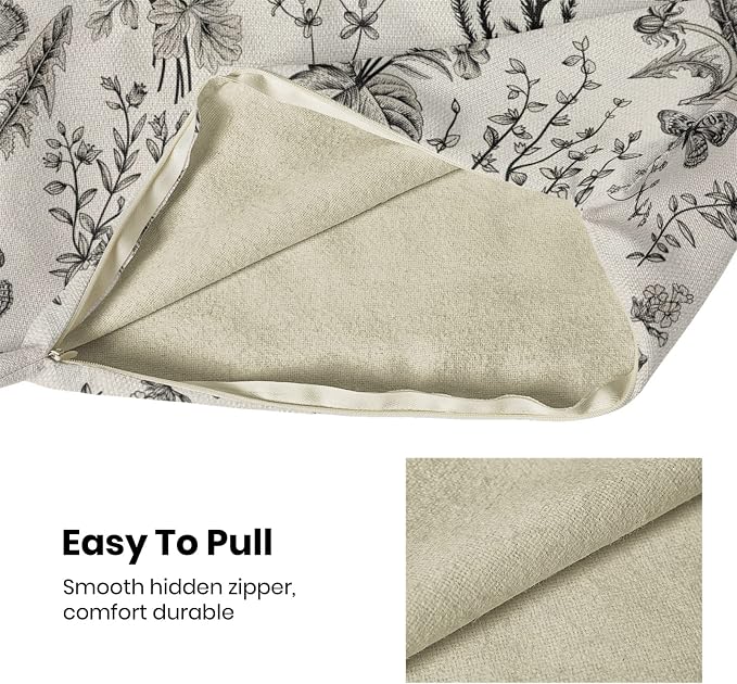 AEIOAE Spring Pillow Covers 18x18 Inch Set of 2,Black Gray Wild Flower Plant Throw Pillows Case,Seasonal Floral Outdoor Decorative Square Linen Farmhouse Decor Cushion Covers for Home Sofa Bed Couch