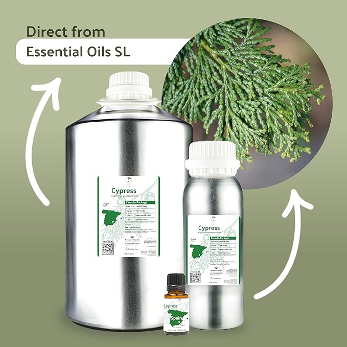 Cypress Essential Oil - Direct from Essential Oils SL in Mediterranean Spain - Aceite de Ciprés for Diffuser, 100% Pure Therapeutic Grade - Aromatheraphy, Skincare (8oz)