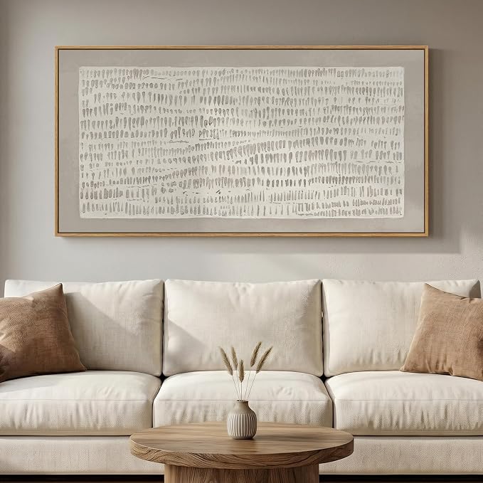 Large Framed Neutral Abstract Wall Art for Living Room, Horizontal Beige Minimalist Canvas Prints Paintings Artwork for Walls, Organic Modern Wabi Sabi Pictures Wall Decor for Bedroom Dining 60x30 In