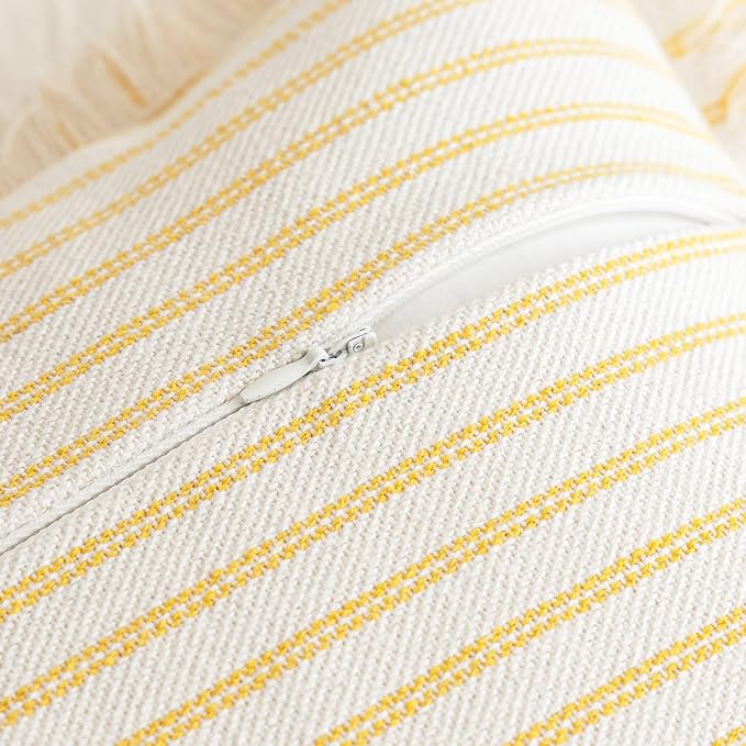 YEENAASY Throw Pillow Covers 18x18 Boho Striped Pillow Cases with Tassel | Set of 2 Fringe Pillow Cover Farmhouse Cushion Covers Neutral Pillows Decorative Square Pillowcase for Couch Sofa Bed, Yellow
