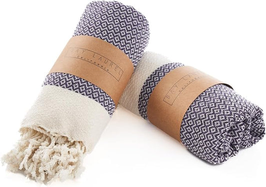 BAY LAUREL Turkish Hand Towel – Pack of 2 | Soft & Absorbent Decorative Towels for Bathroom, Hand, Face, Hair, Gym, Yoga, SPA, Kitchen & Tea | Boho Decor (Purple, Diamond 15x26 Inches (Set of 2)