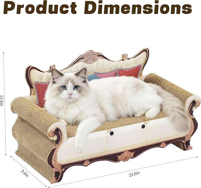 Luxury Cat Scratcher Sofa Bed, Cardboard Couch Shape Scratching Lounge, for Indoor Cats Kittens Kitties Rest&Play（23.6''*9.8''*12.6''）