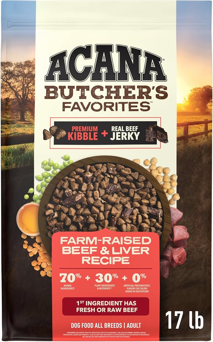 ACANA Butchers Favorites Grain-Free Dry Dog Food Farm-Raised 17lb Bag | High Protein, Made in the USA, Skin & Coat, Digestive Health, Real Beef, Global Quality Ingredients