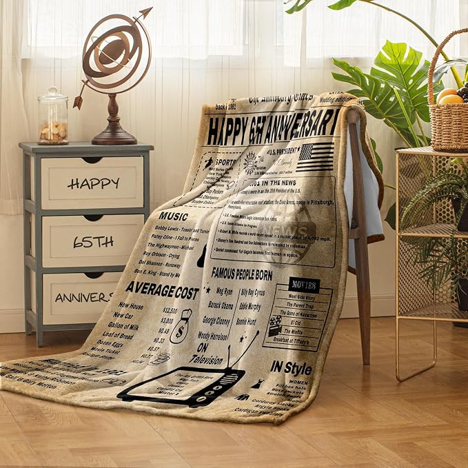 65th Anniversary Blanket Gifts Gift for 65th Blue Sapphire Wedding Anniversary 65 Years of Marriage Gifts for Wife Husband Dad Mom Parents Grandpa Grandma Grandparents Back in 1961 Blanket 60x50