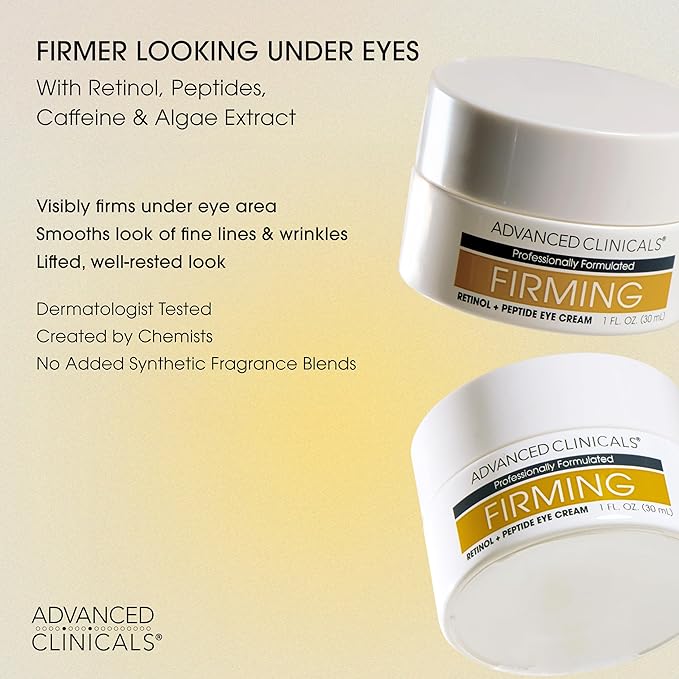 Advanced Clinicals Retinol Eye Cream + Vitamin C Under Eye Cream 2pc Skin Care Set | Visible Anti Aging Under Eyes Face Moisturizer Helps Improve Appearance Of Dark Circles, Puffy Eyes, & Puffiness
