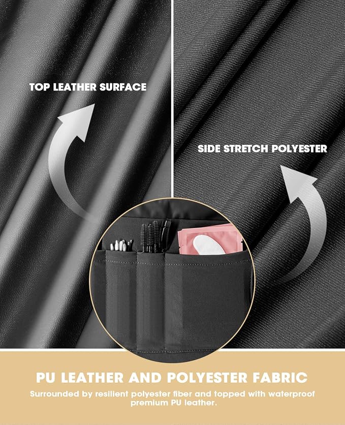 Onism Lash Bed Cover for Eyelash Extensions - Professional 6ft Massage Table Cover with Side Storage Pocket, Waterproof PU Leather & Stretchy Spandex Sides, Wipeable Spa Bed Sheets (Black)