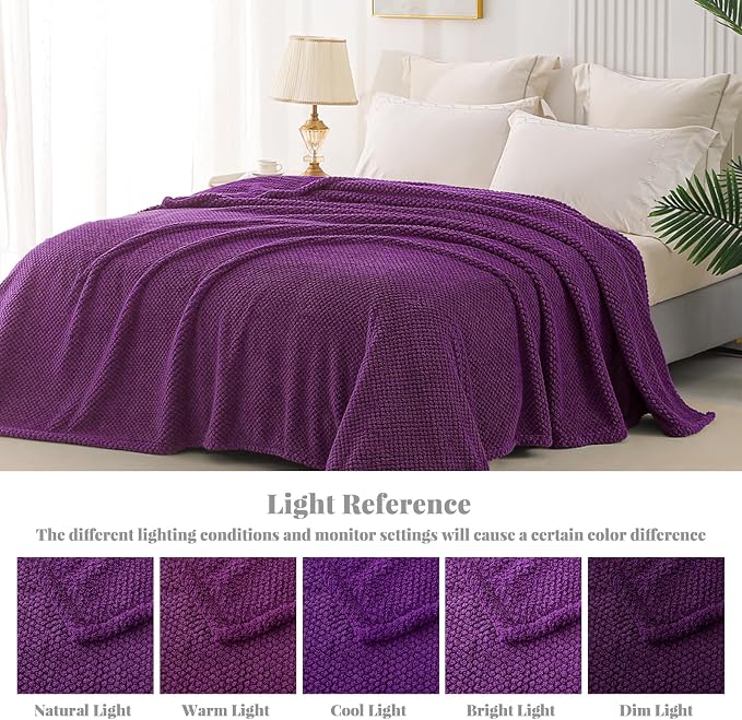 Whale Flotilla Soft Fleece Twin Size Bed Blanket, Purple | 60x80 Inch, Suitable for Bed, Fluffy Fuzzy Jacquard Blankets for All Season, Lightweight and Cozy