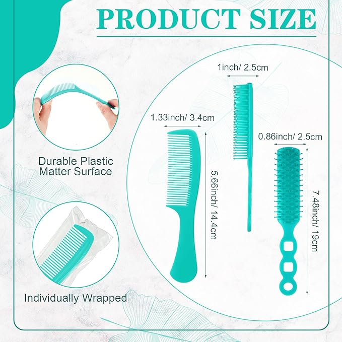 Baderke 48 Pcs Combs Set Bulk Hair Brushes for Homeless Individually Wrapped Hair Brush and Comb for Women Hotel Nursing Charity Travel(Green)