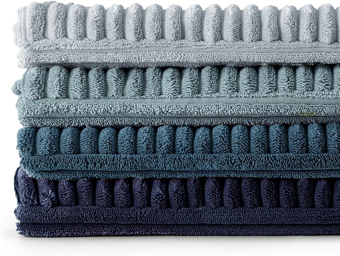 MIULEE Dusty Blue Navy Farmhouse Throw Pillow Covers 18x18 Inch Set of 4 Boho Patchwork Gradient Cushion Cases Western Modern Pillow Cases Corduroy Home Decor for Couch Sofa Living Room Bed