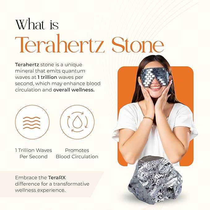 TeraRX® Terahertz Eye Mask – 100% Authentic Terahertz Stone Eye Mask for Cooling & Heating Therapy – Easy To Wear Design with Secure Comfort Straps – Relieves Puffiness, Eyes Fatigue & Fascial Tension