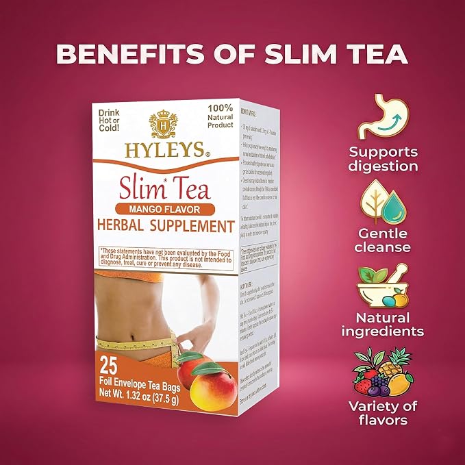 Hyleys Slim Tea Mango Flavor - Weight Loss Herbal Supplement Cleanse and Detox - 25 Tea Bags (1 Pack)