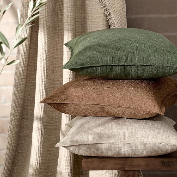 MIULEE Thick Textured Decorative Throw Pillow Covers 20x20 Inch Brown Sugar | Set of 2, Linen Blend Pillow Cover, Flange Edge Design, Farmhouse Modern Boho Style, Bed Couch Living Room Decor