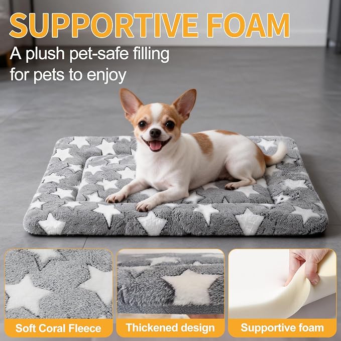 Dog Bed Mat, Reversible Crate Pads for Small/Medium/Large Dogs & Cats Sleeping, Portable & Soft, Dog Beds Crate Pad (Grey, S(24"*18"*1.5"))