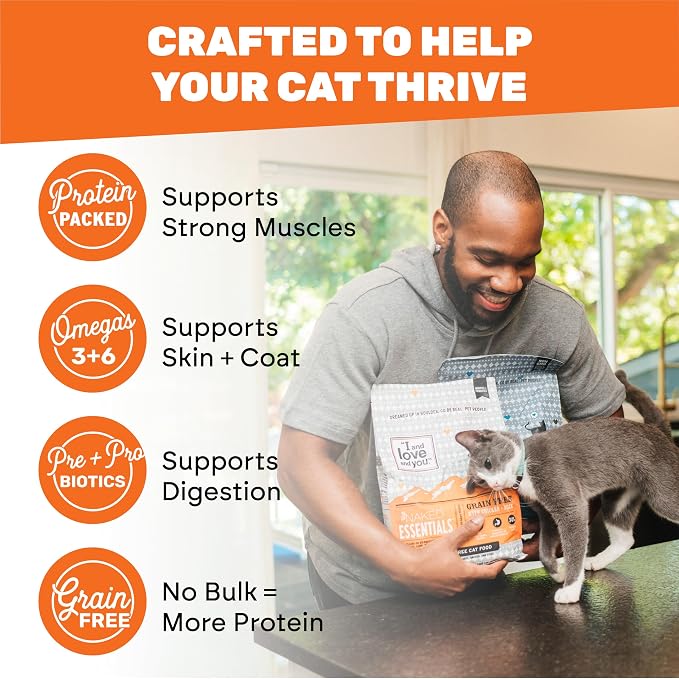 I AND LOVE AND YOU Naked Essentials Dry Cat Food - Chicken + Duck - Grain Free, Real Meat, No Fillers, Prebiotics + Probiotics, 11lb Bag