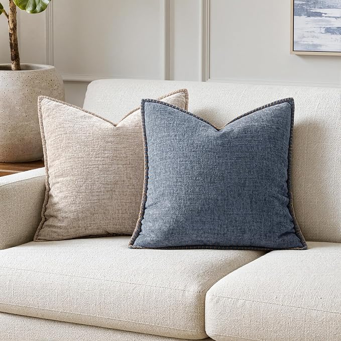 MIULEE Decorative Couch Throw Pillow Covers 20x20 in Dark Grey Blue 2 Pack | Farmhouse Pillow Covers with Stitched Edge, Soft Chenille Cushion Cases, for Sofa Bed Living Room Home Decor