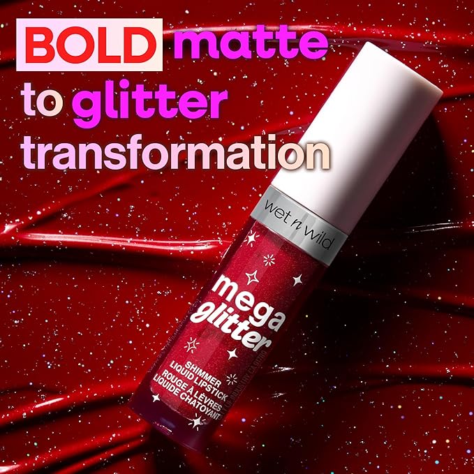 wet n wild Mega Glitter Shimmer Liquid Lipstick, Matte-to-Glitter Finish, Lightweight Formula, Comfortable Wear, Vitamin E-Infused for Nourished Lips, Vegan & Cruelty-Free - New Soulmate