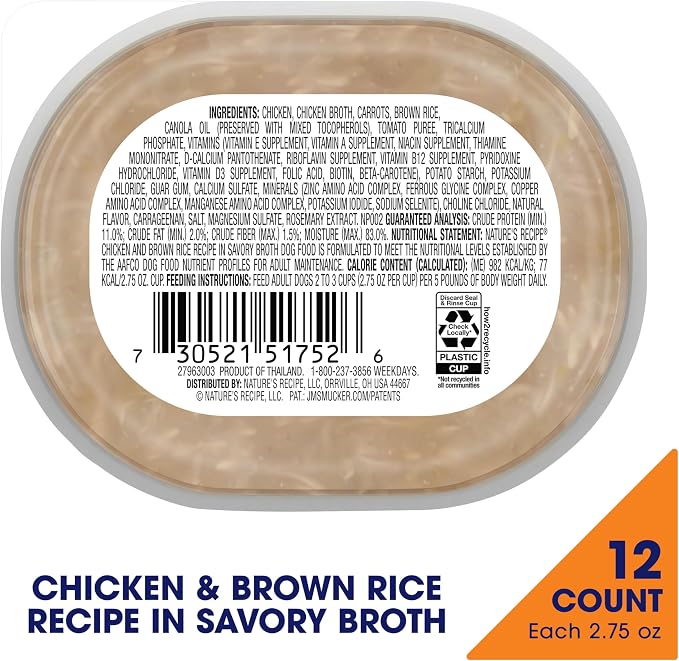 Nature's Recipe Wet Dog Food, Chicken in Broth Recipe, 2.75 Ounce Cup (Pack of 12) Package may vary