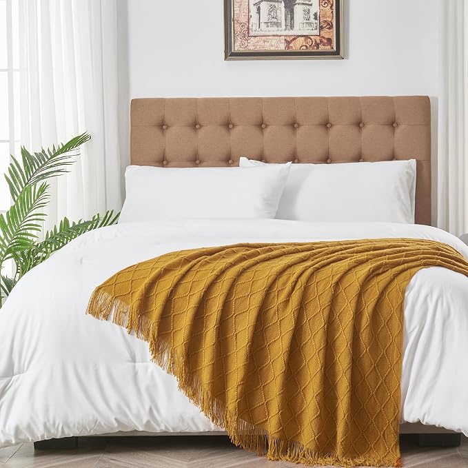inhand Brown Knitted Throw Blanket for Couch and Bed, 50"x60" | Knit Fall Decor Halloween Blanket with Tassel, Lightweight Decorative Farmhouse Warm Woven Blankets and Throws for Women